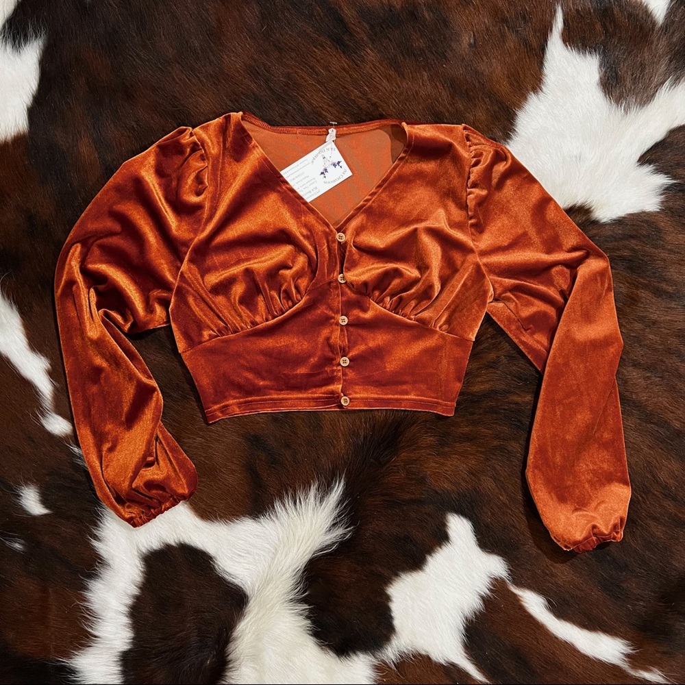 Womens Flattery Long Sleeve Velvet Crop Top